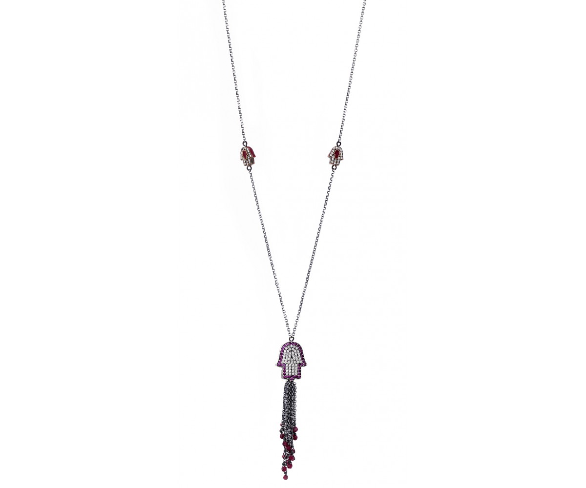 Hand of Fatima Evil Eye Protection Tassel Necklace for evil eye protection