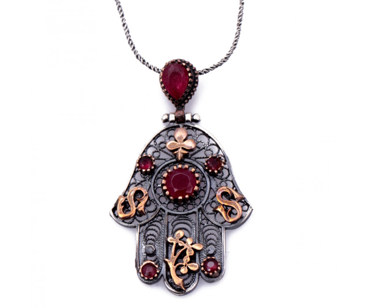 Hand of Fatima Ruby Necklace for evil eye protection