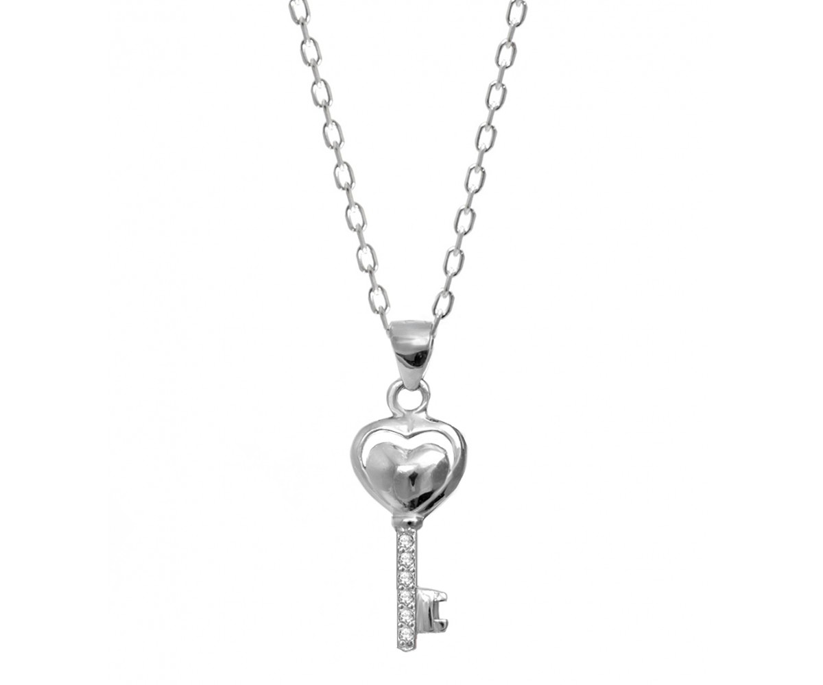 Heart Key Necklace with Cz Stones for evil eye protection