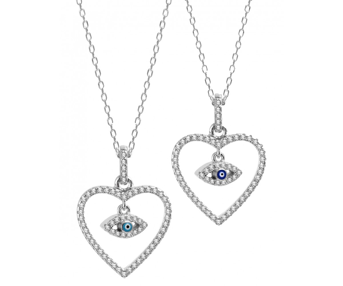 Heart Pendand Necklace with Evil Eye Charm for evil eye protection