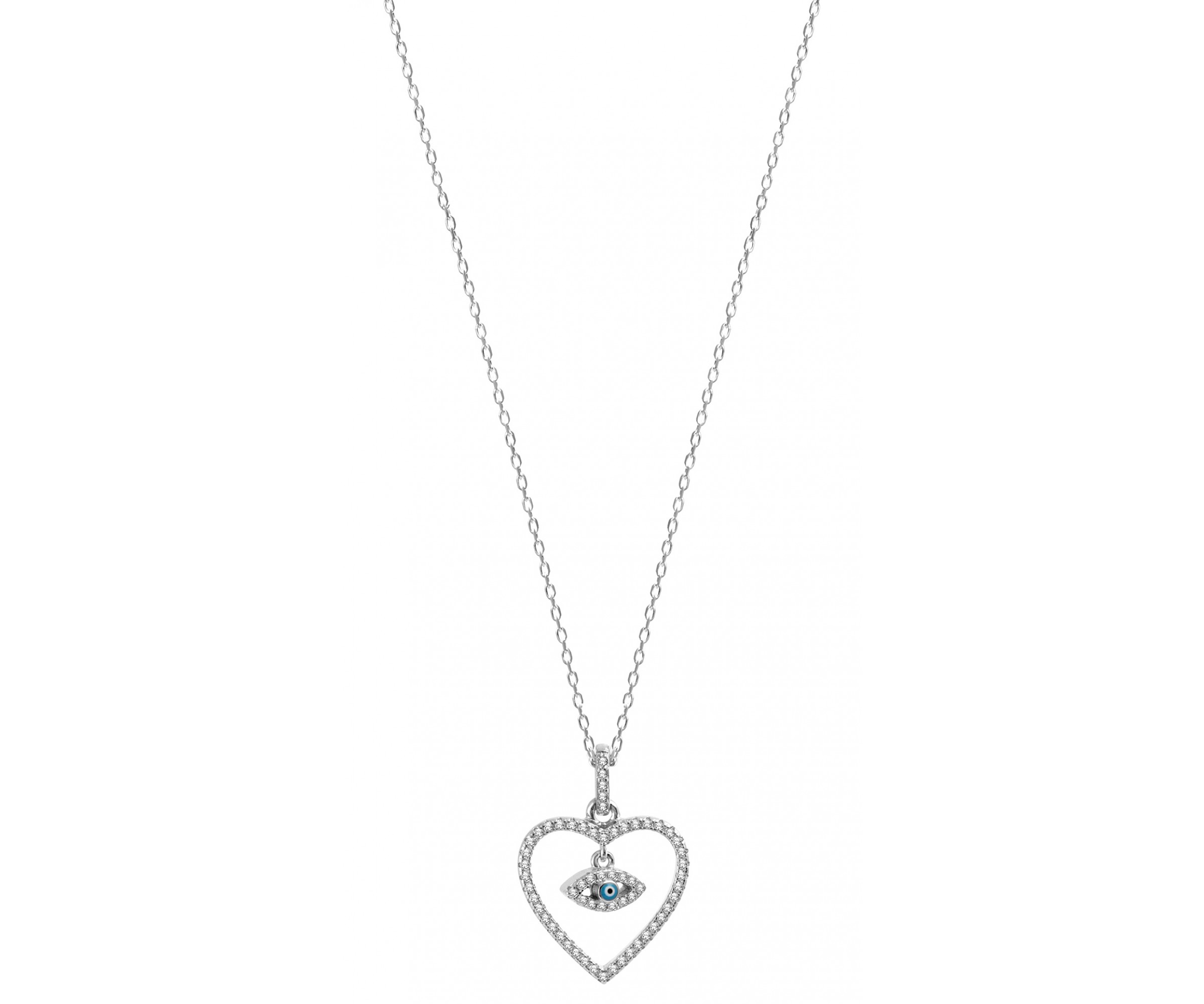 Buy Heart Pendand Necklace with Evil Eye Charm in Silver ...