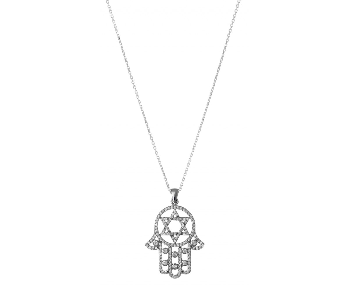 Judaica Hamsa Hand Necklace for evil eye protection