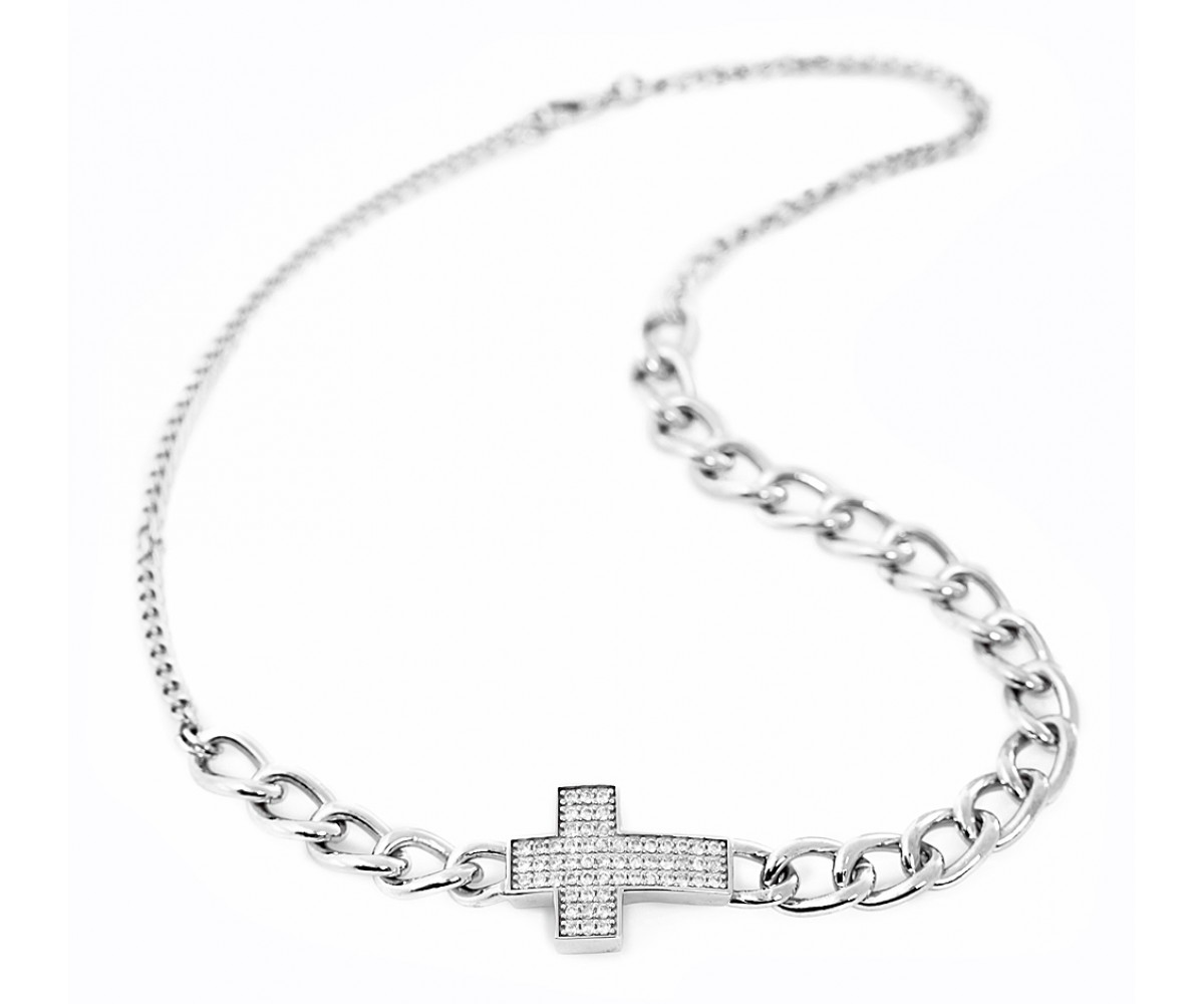 Large Curb Chain Hip Hop Cross Necklace for evil eye protection