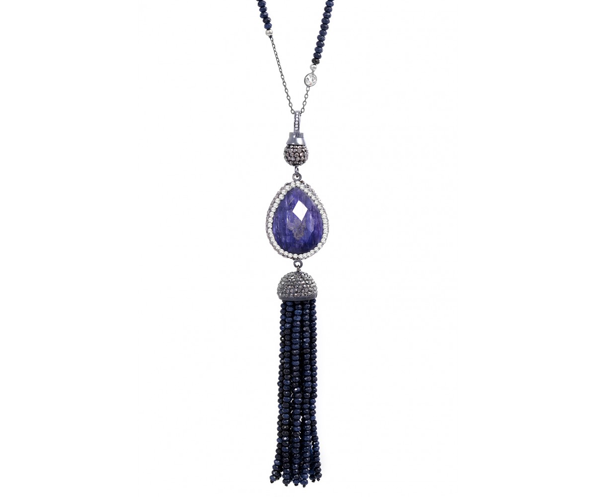 Luxury Lapis Lazuli Long Tassel Necklace for evil eye protection