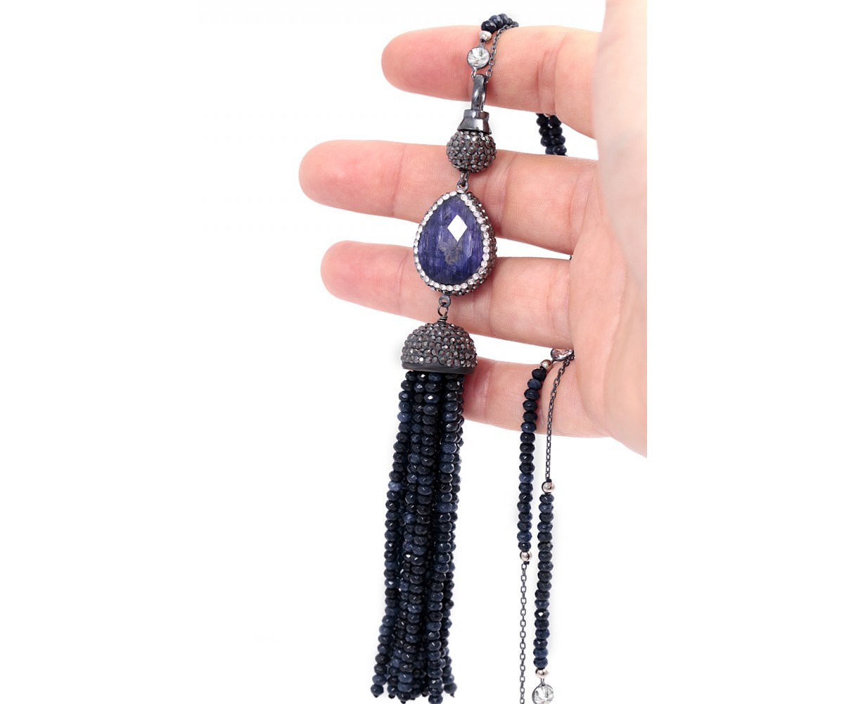 Luxury Lapis Lazuli Long Tassel Necklace for evil eye protection