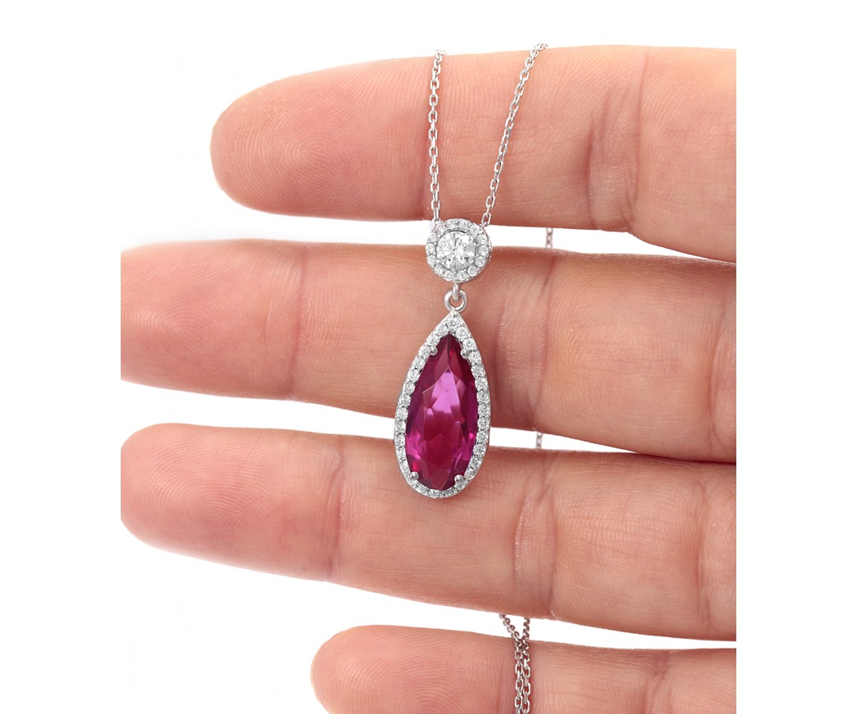 Rubellite Tourmaline CZ Necklace for evil eye protection