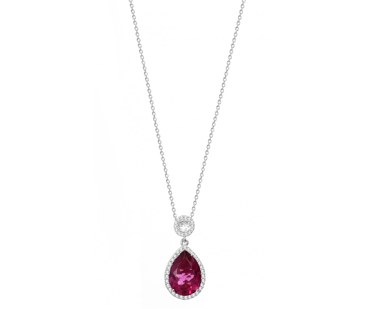 Rubellite Tourmaline Silver CZ Necklace for evil eye protection