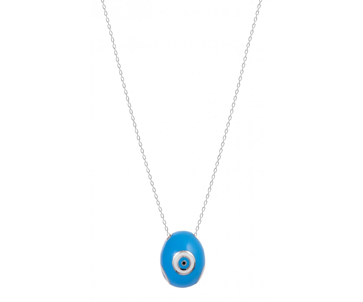 Silver Egg Necklace with Lucky Eyes for evil eye protection
