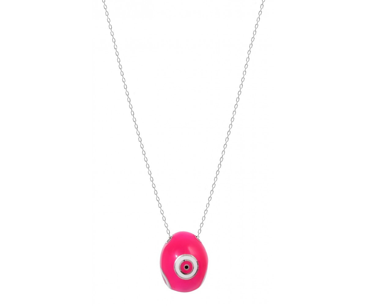 Silver Egg Necklace with Lucky Eyes for evil eye protection