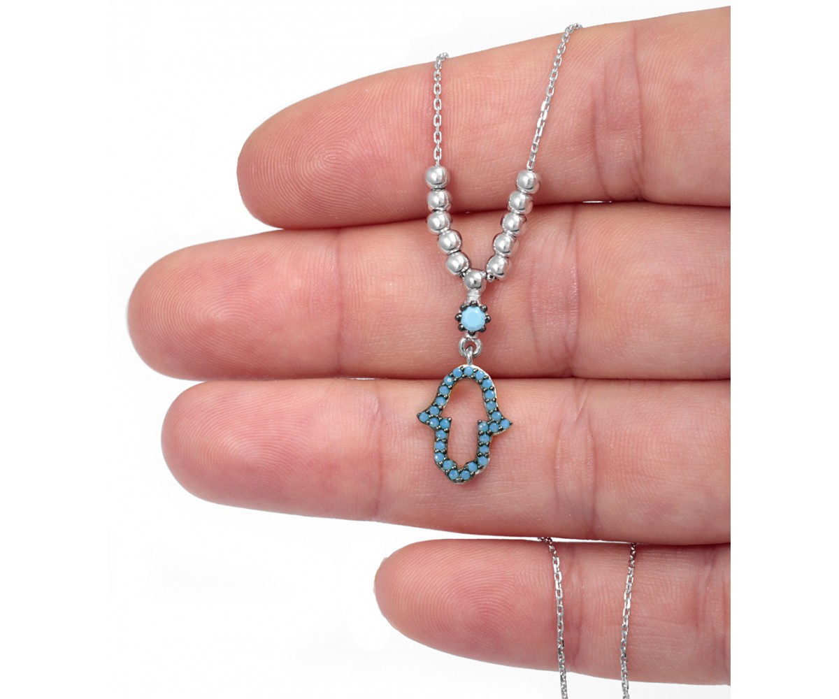 Silver Hand of Fatima Necklace for evil eye protection