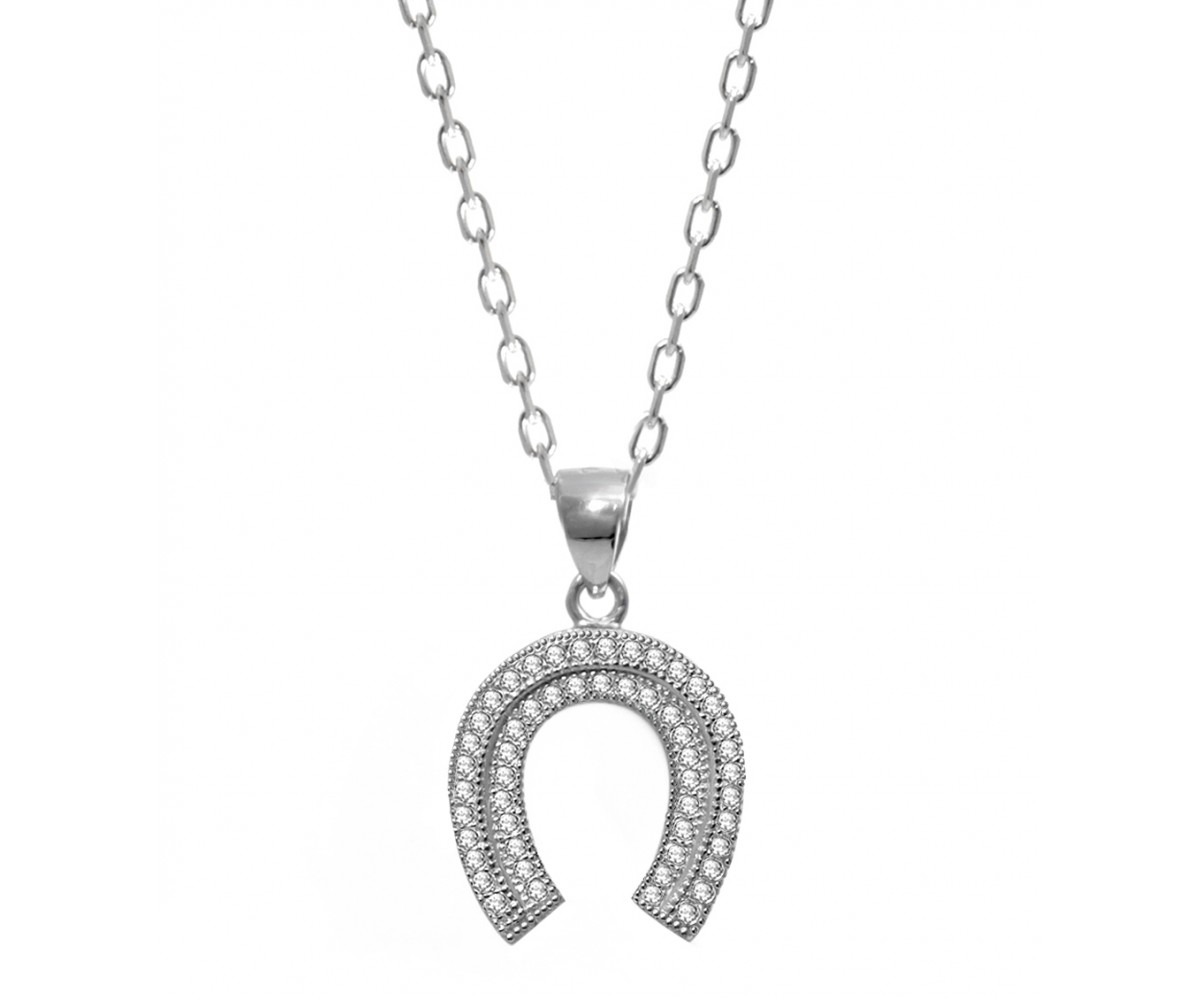 Silver Necklace with Cz Horseshoe Necklace for evil eye protection