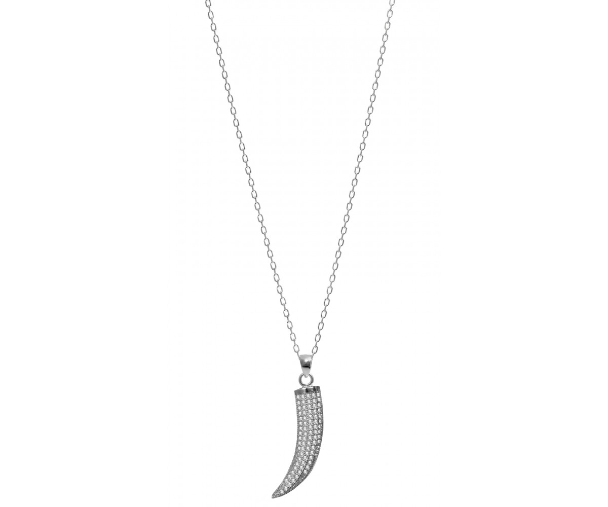 Silver Necklace with Italian Horn Charm for evil eye protection