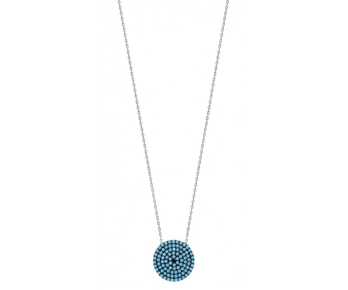 Silver Necklace with Nano Turquoise Disc for evil eye protection
