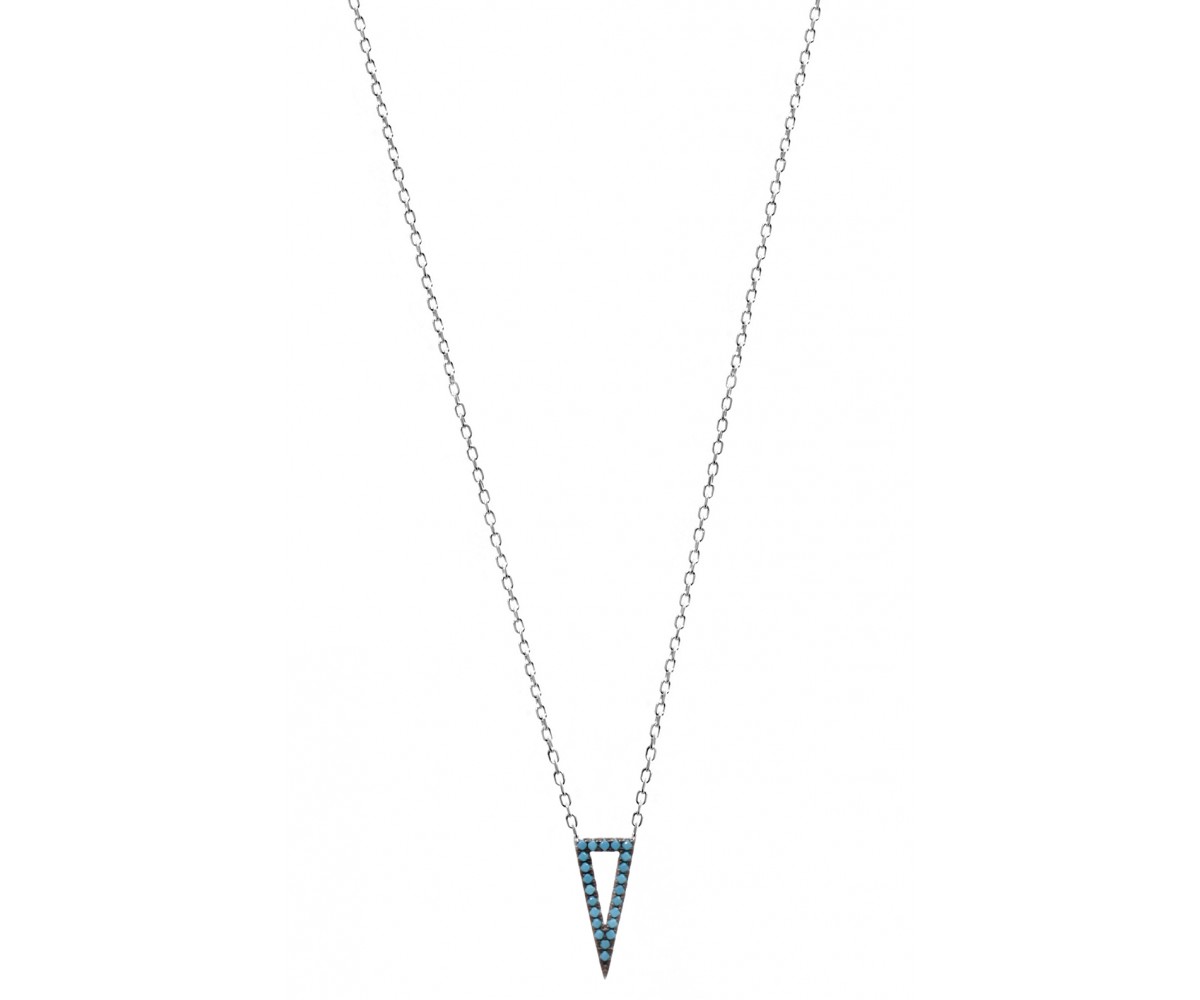Silver Necklace with Nano Turquoise Stones Triangle for evil eye protection