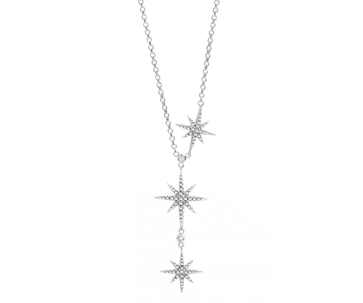 Silver Starburst Necklace with Cz Stones for evil eye protection