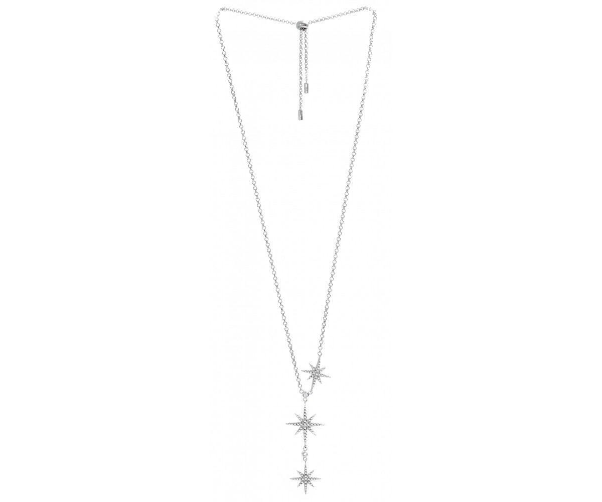 Silver Starburst Necklace with Cz Stones for evil eye protection