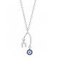 Silver Wishbone Necklace with Evil Eye Charm