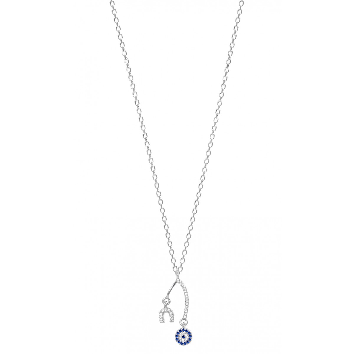 Buy Silver Wishbone Necklace with Evil Eye Charm in Silver ...