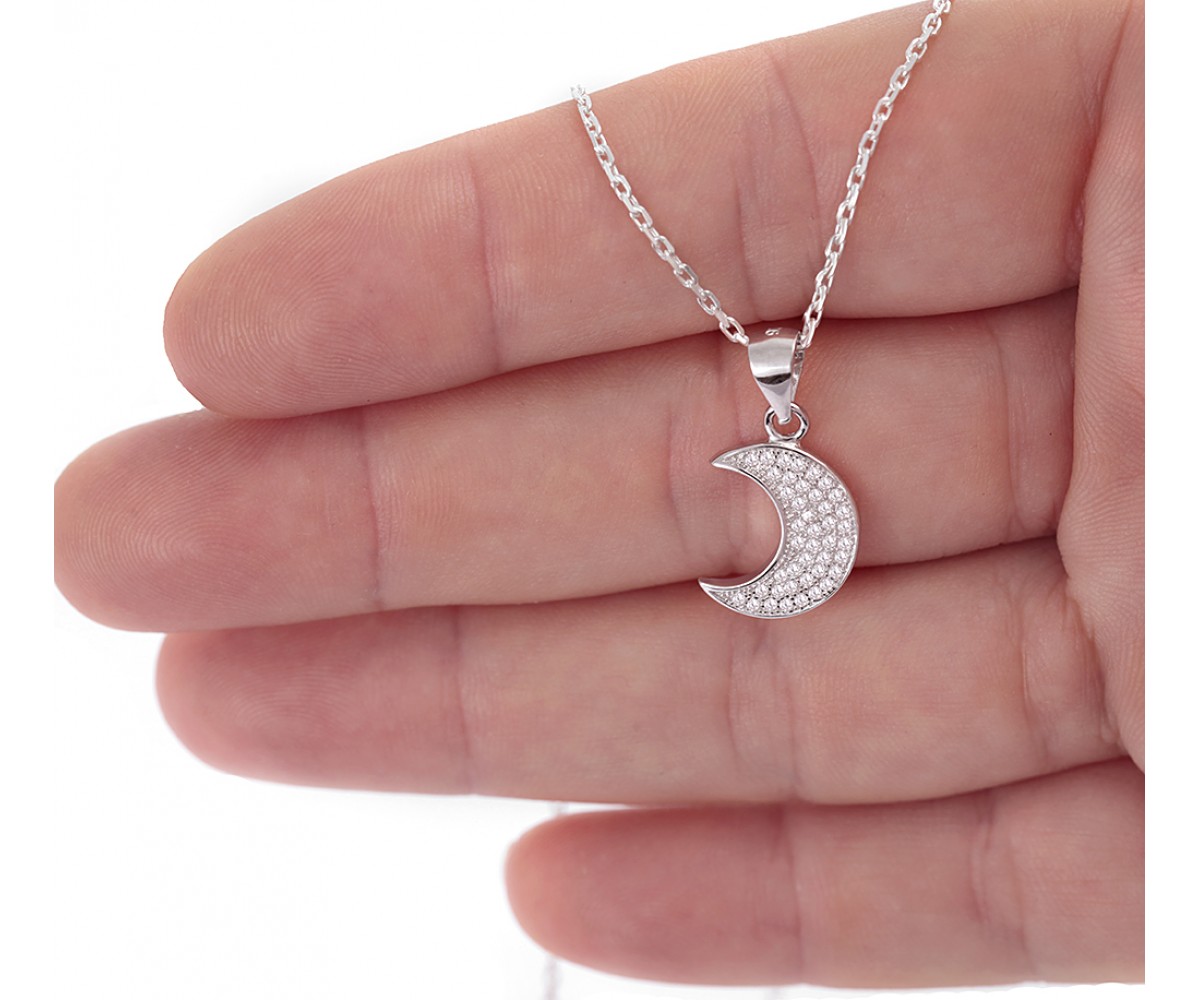 Sparkle Moon Necklace with Cz Stones for evil eye protection