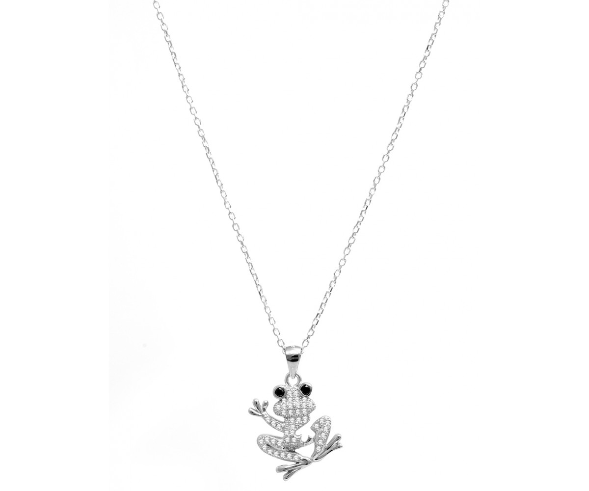 Sterling Silver Frog Pendant Necklace for evil eye protection