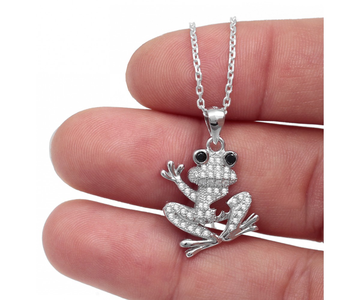 Sterling Silver Frog Pendant Necklace for evil eye protection