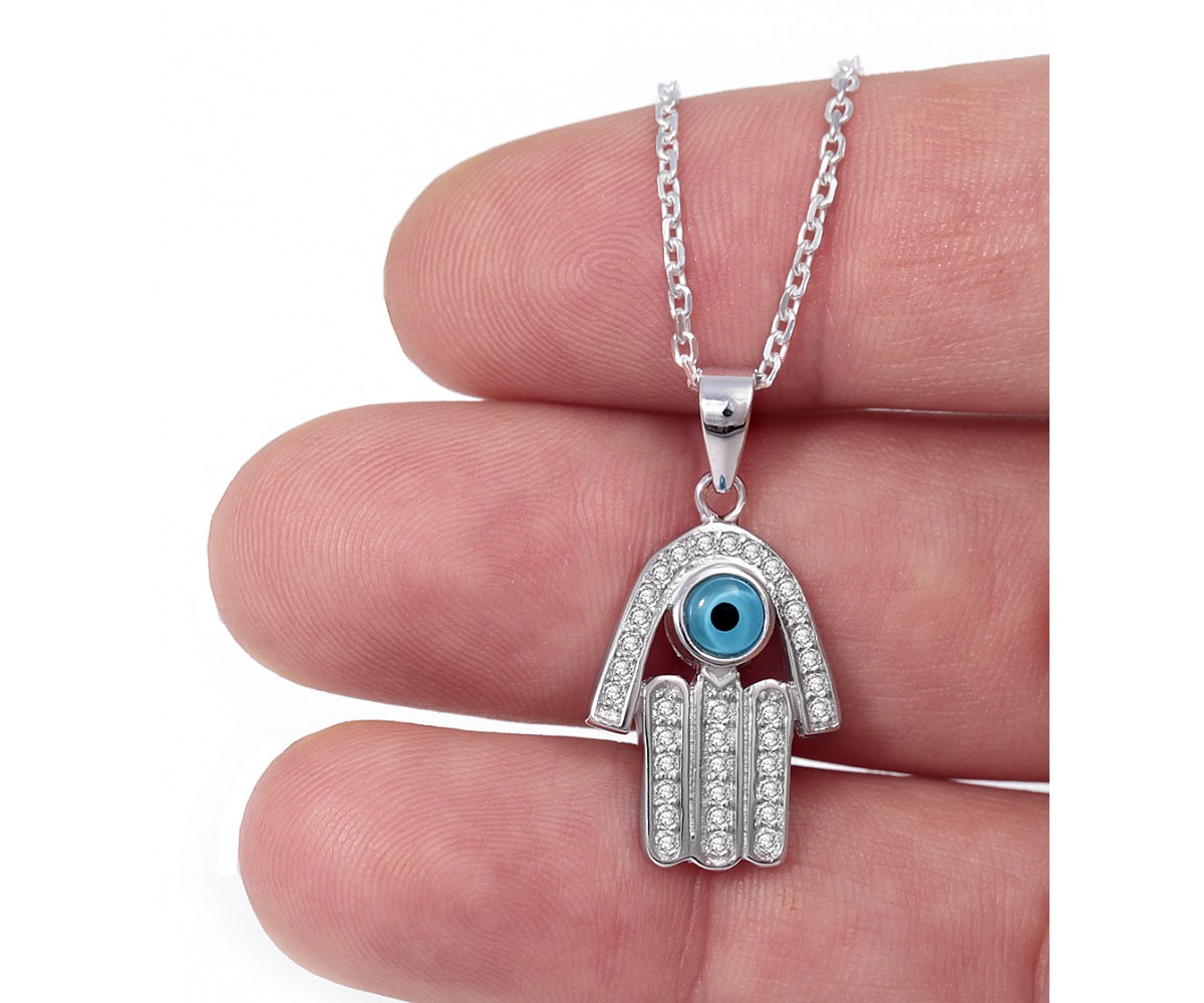 Sterling Silver Hamsa Evil Eye Necklace for evil eye protection