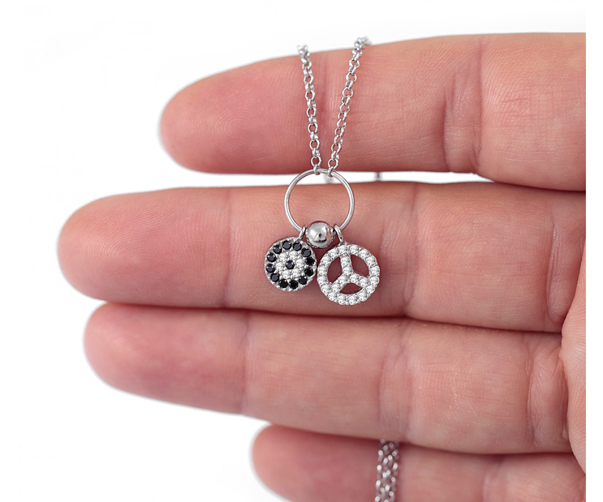 Sterling Silver Peace Sign Necklace for evil eye protection