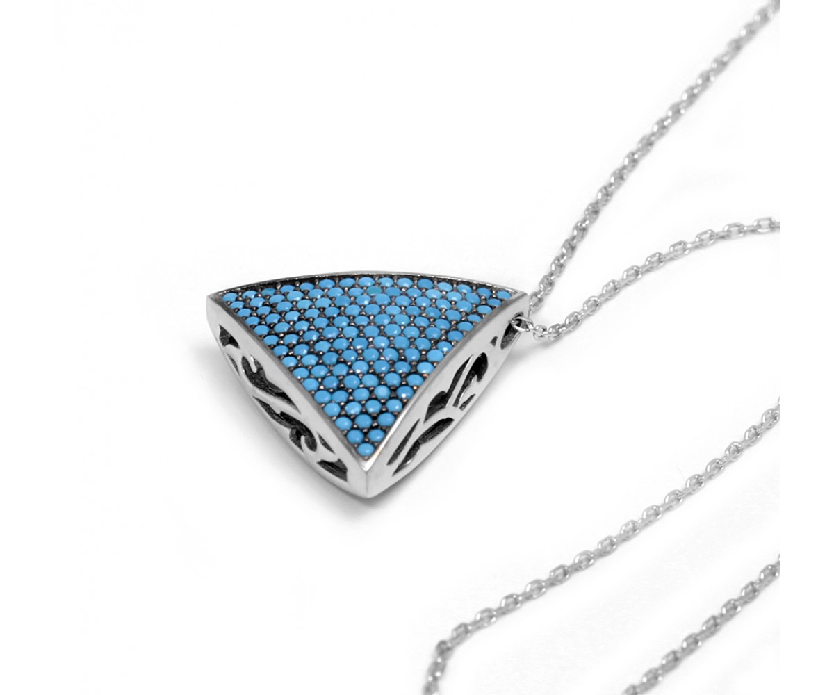 Triangle Necklace with Nano Turquoise Stones for evil eye protection