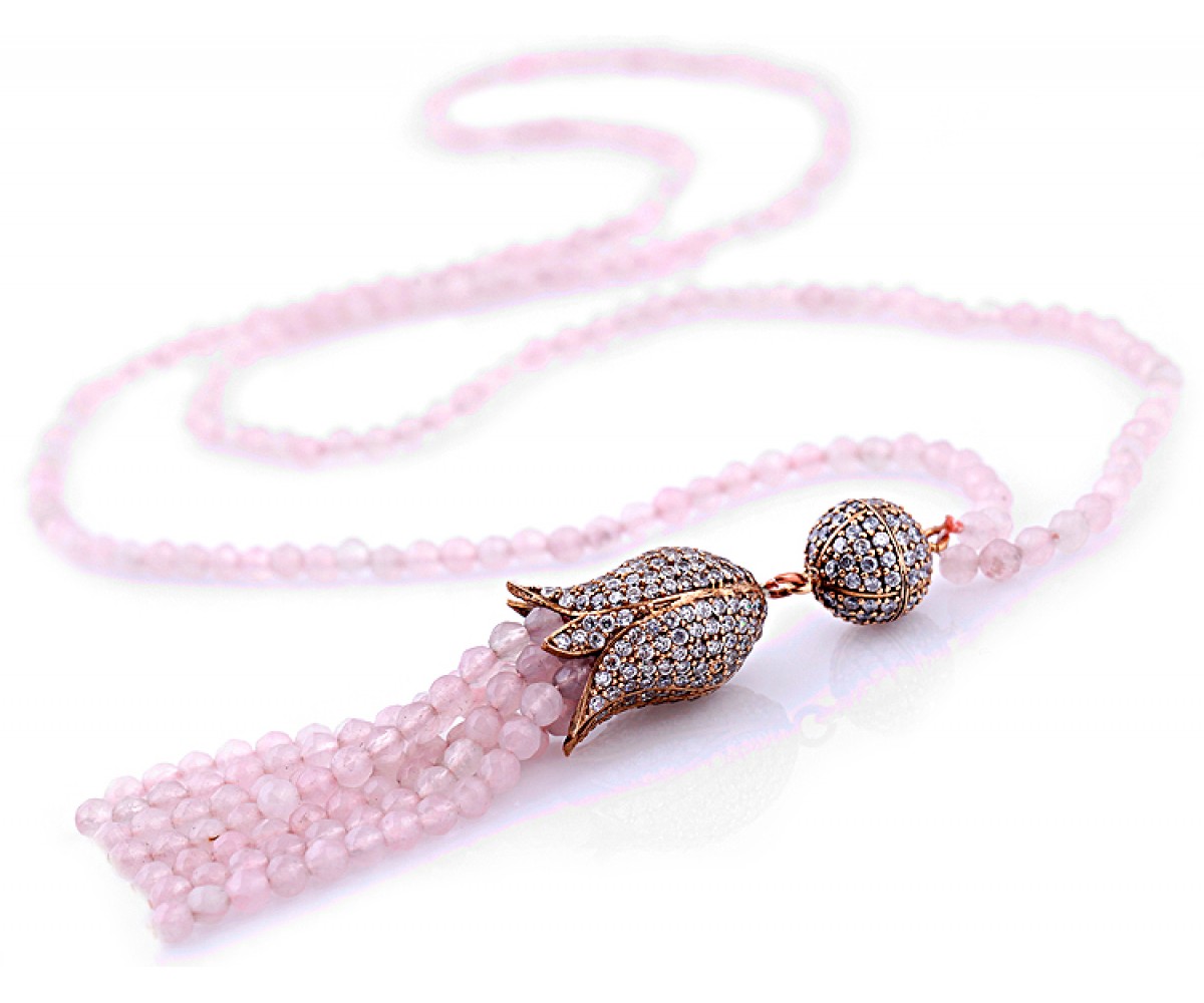 Tulip Necklace with Pink Opal CZ Stones for evil eye protection