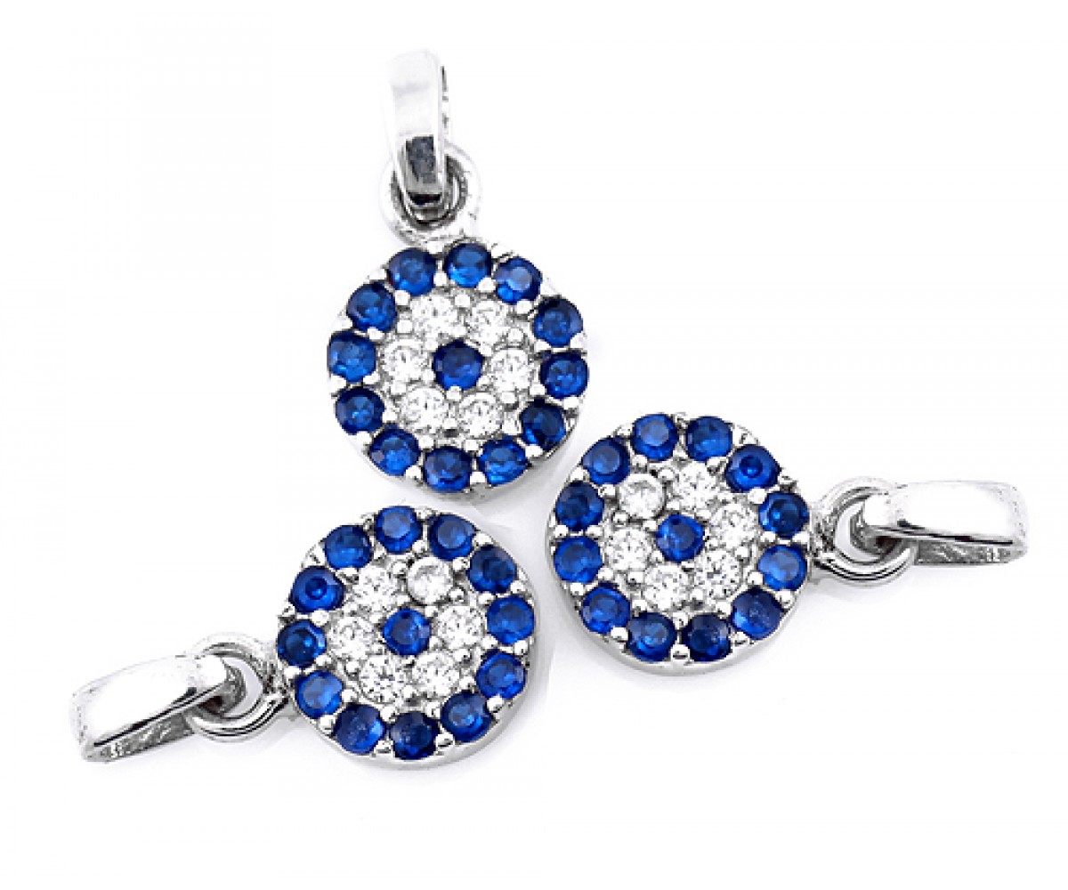 Silver Evil Eye Charm with CZs for evil eye protection