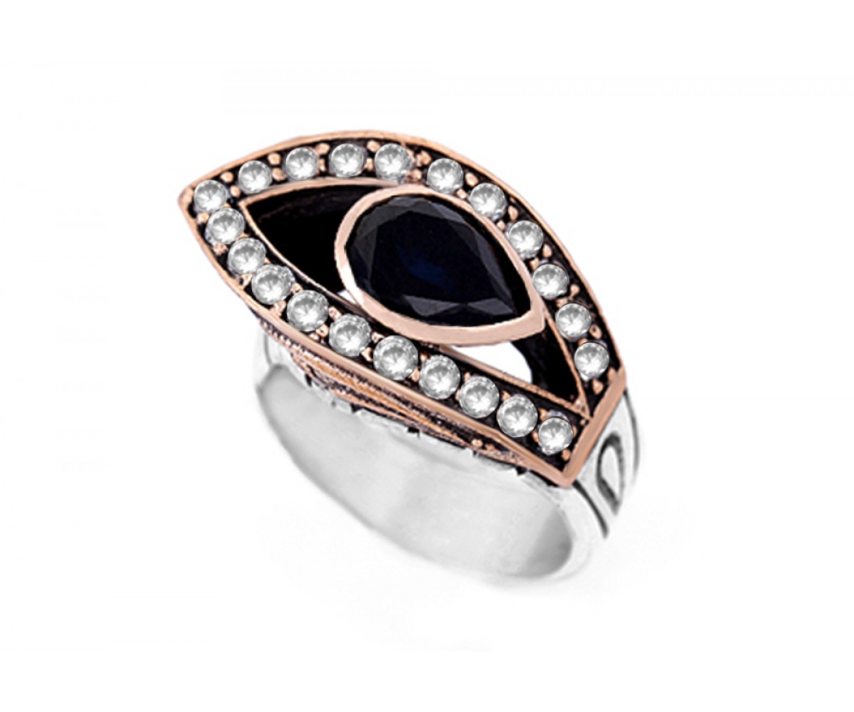 Black Onyx Protection Eye Ring for evil eye protection