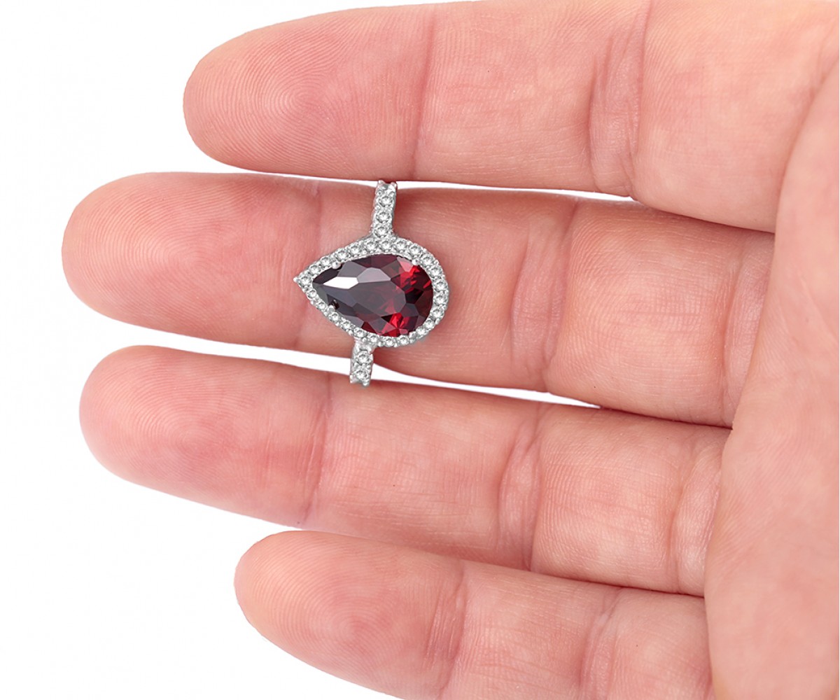 Ruby Quartz Silver CZ Ring for evil eye protection