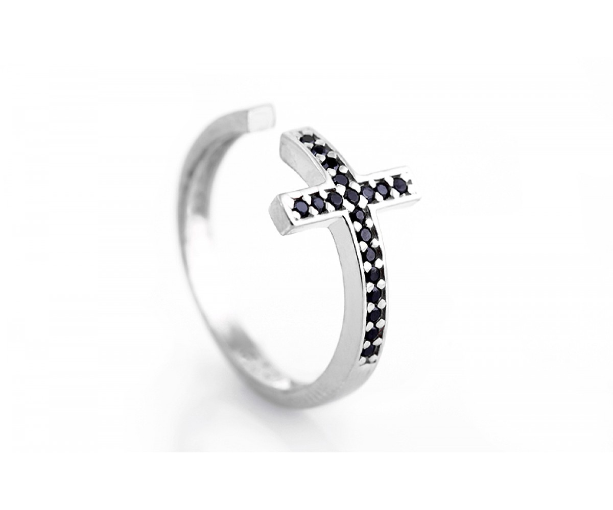 Silver Cross Ring with Cz Stones for evil eye protection