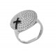 Silver Disc Cross Ring with Cz Stones for evil eye protection
