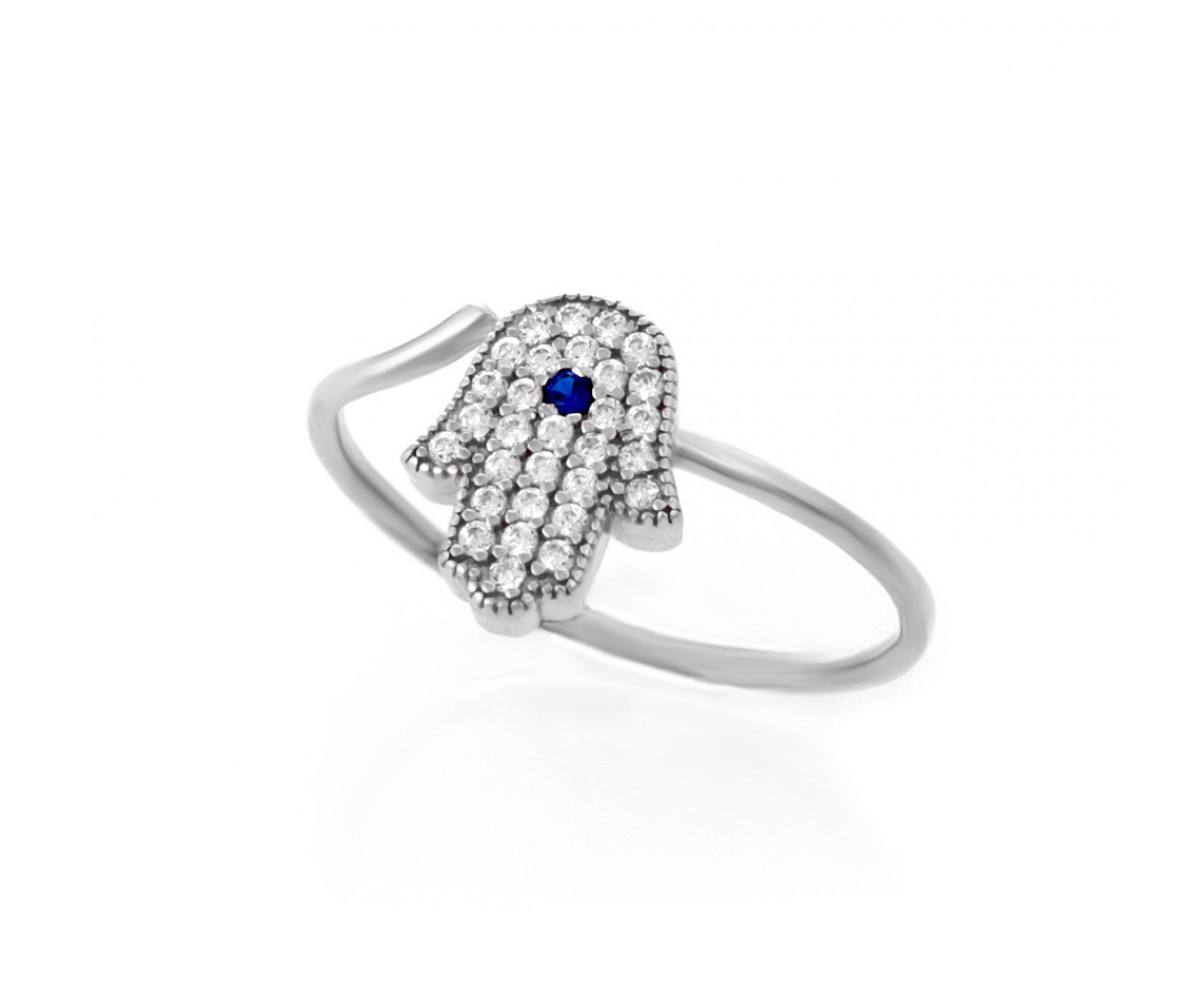 Silver Hamsa Hand Ring for evil eye protection