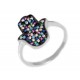 Hamsa Ring with Multicolor Cz Stones for evil eye protection