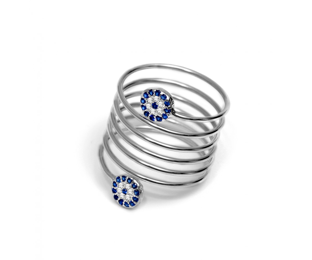 Evil Eye Ring with Double Cz Evil Eyes for evil eye protection