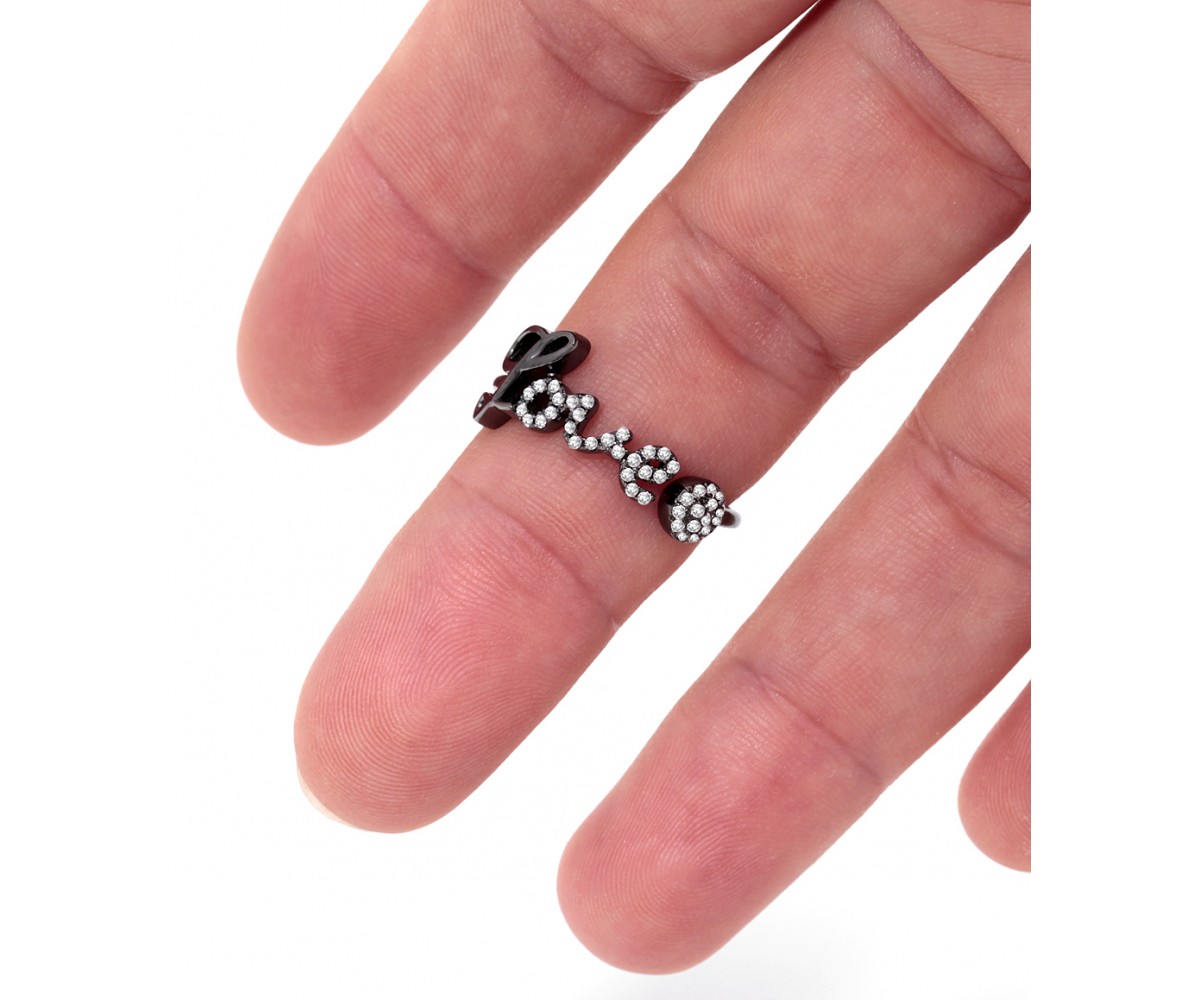 Sterling Silver Love Ring with Cz Stones for evil eye protection