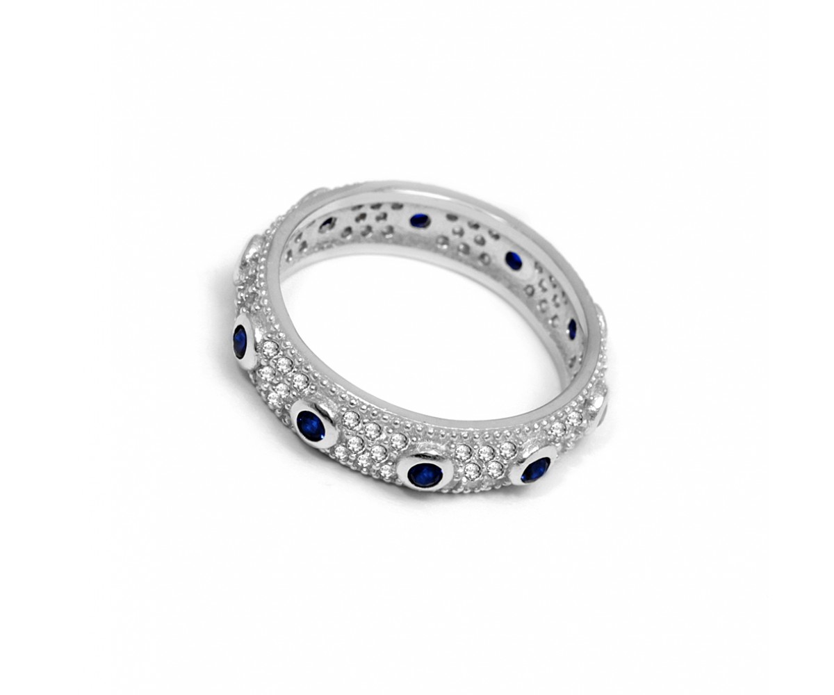 Sterling Silver Ring with Blue Sapphire Stones for evil eye protection