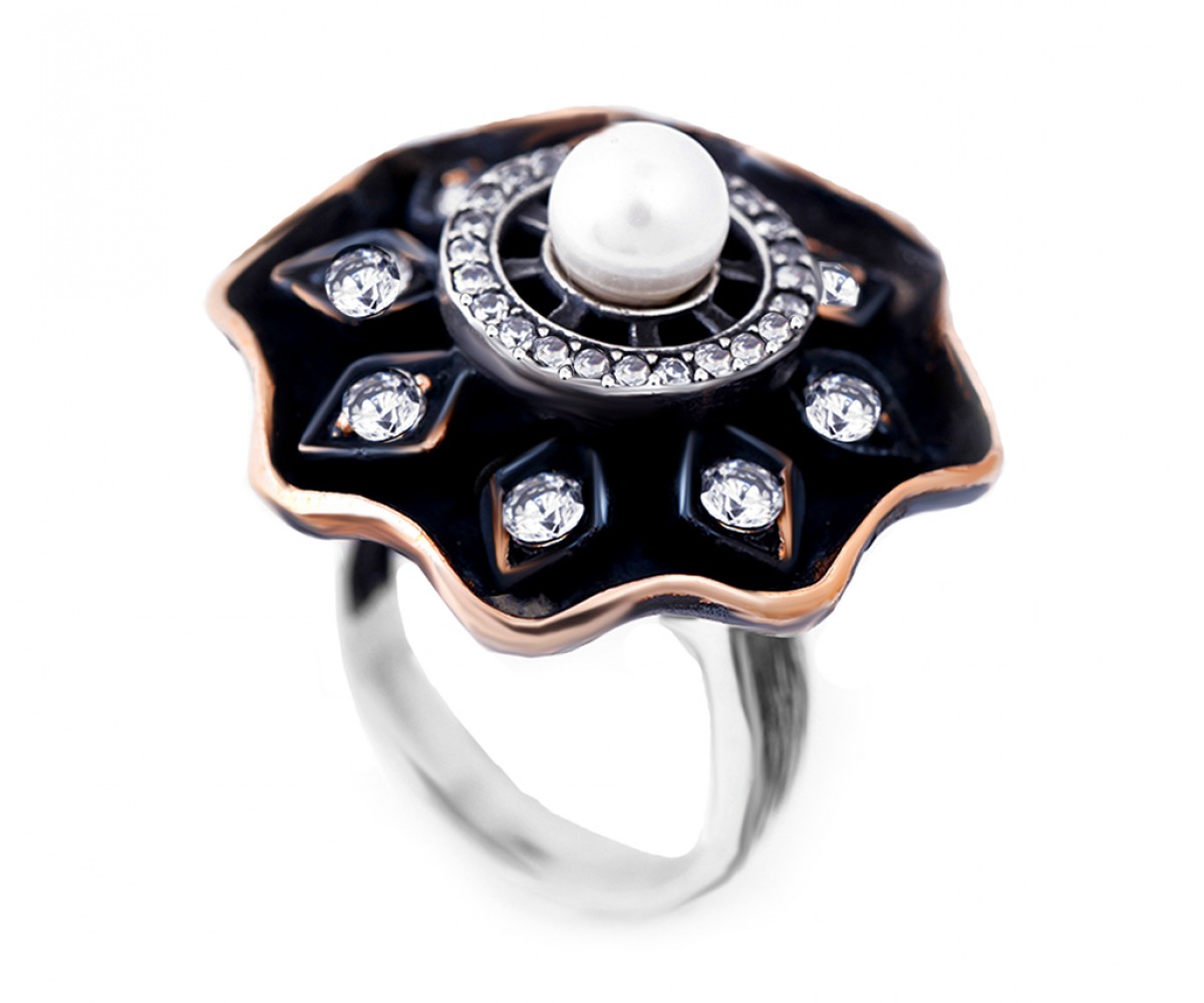 Vintage Style Ring with Pearl for evil eye protection