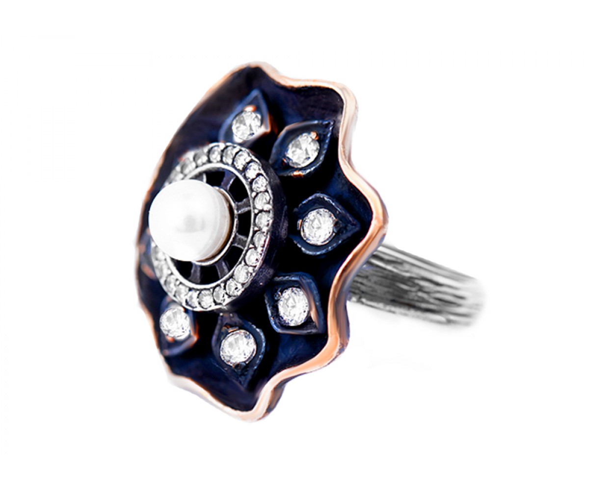 Vintage Style Ring with Pearl for evil eye protection